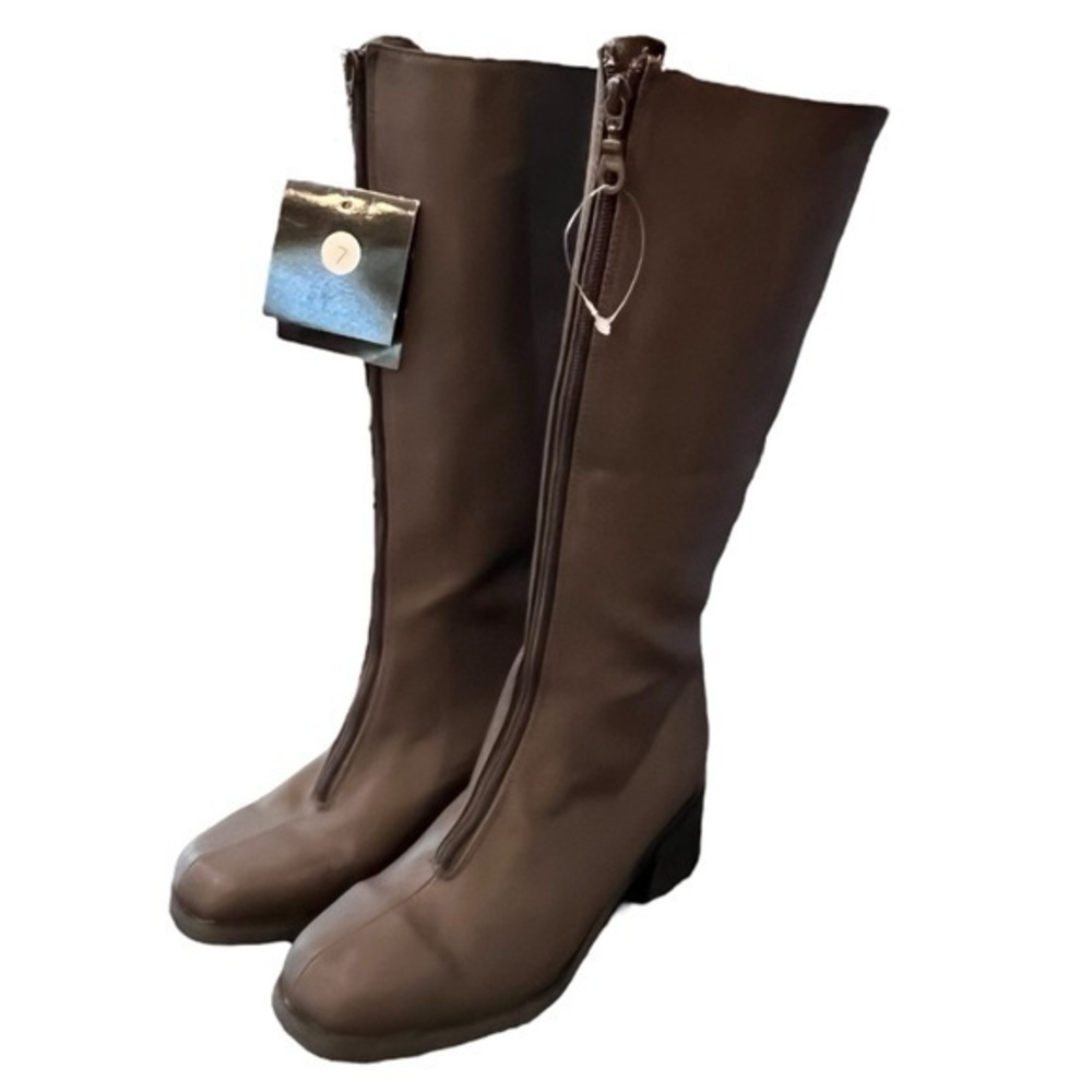 EVAN PICONE CLIMATES Knee High Boots Women's SIZE 7 NWT Brown NYLON Front Zip Up